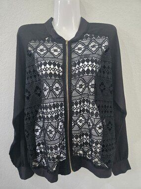 Black Lace Front Bomber Jacket Size 1X